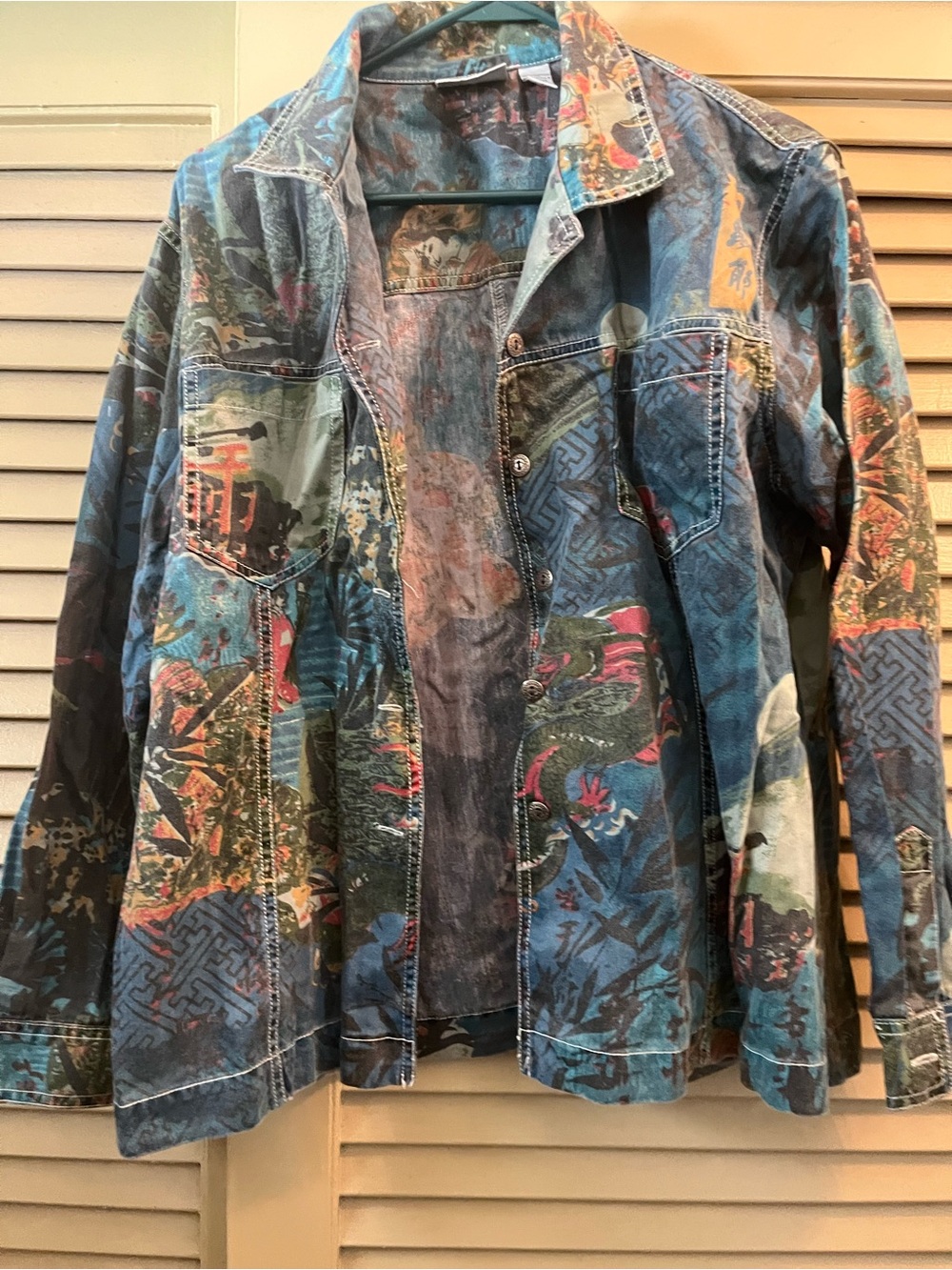Chico's Blue Multicolor Printed Denim Jacket